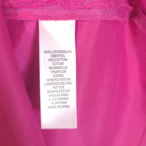 ADRIANNA PAPELL Eyelet Boho Overlay Fuchsia Dress - Picture 12 of 13